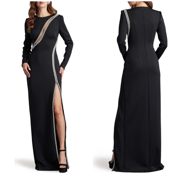 NWT Sho Tadashi Shoji Janae Imitation Pearl Crystal Long Sleeve Sheath Gown Sz 2 - Picture 1 of 16
